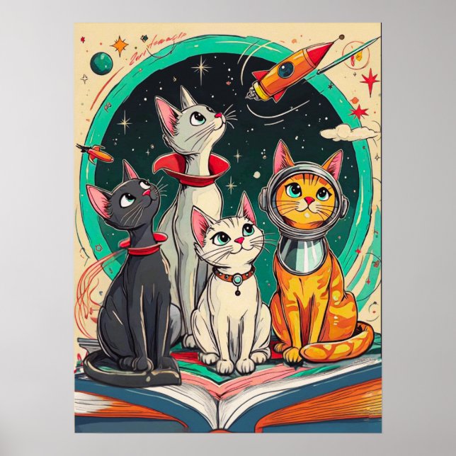 Poster Reading Opens a Gateway to Cosmic Cat Adventures (Frente)