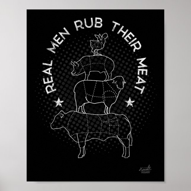 Poster Real Men Rub Their Meat Bbq Smoker Master  (Frente)