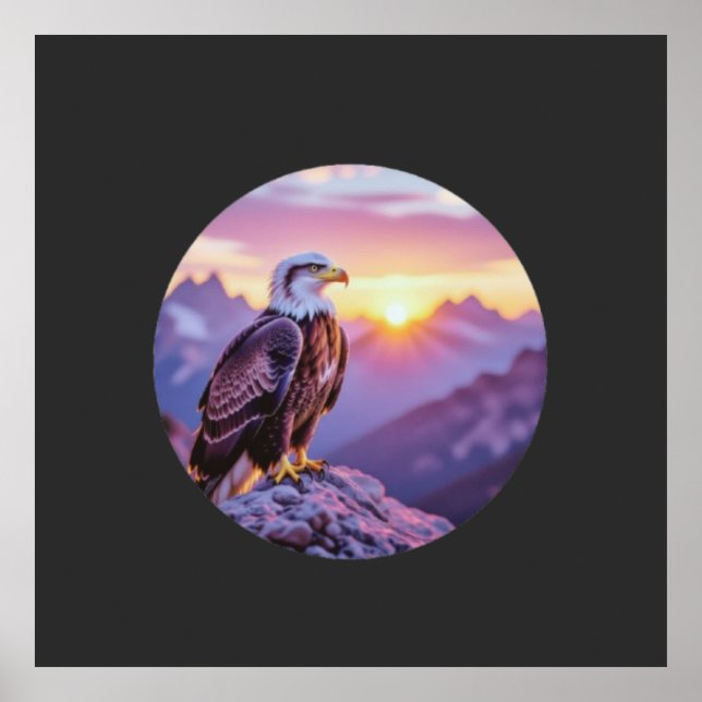 Poster Realistic Eagle on Rock – Majestic Wildlife Scene (Frente)