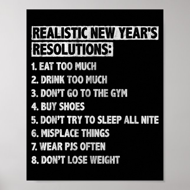 Poster Realistic New Year's Resolutions Sayings Quote Fun (Frente)