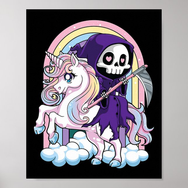 Poster Reaper Ridi Gótico Cute Halloween Grim Reaper Kawa (Frente)