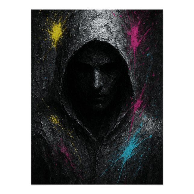 Póster Rebelde Silencioso - Poster potente com capuz escu (Frente)
