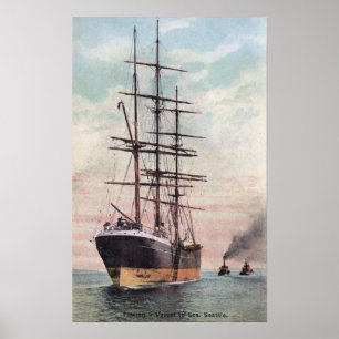 Póster Rebocadores que rebocam um navio ao mar