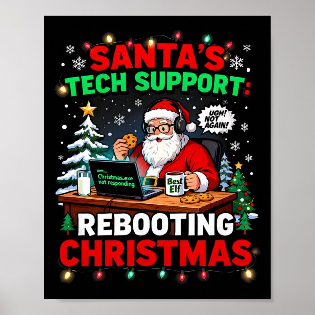 Poster Rebooting Funny Santa's Tech Support Christmas Com (Frente)