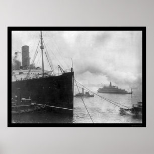 Póster Reboquees que puxam o Lusitania 1914