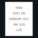 Poster Receita Cosmopolita de Cocktail<br><div class="desc">Receita Cosmopolita de Cocktail</div>