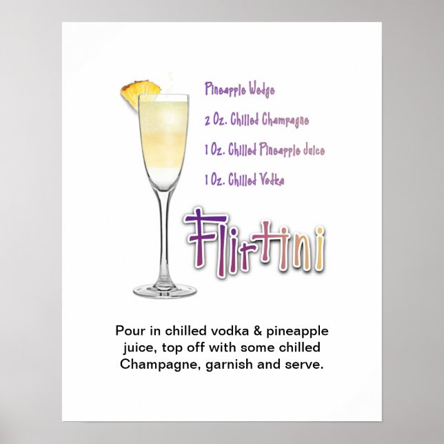 Poster Receita de Coquetel Flirtini Arte 16"x20" (Frente)