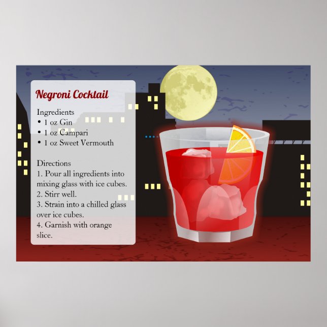 Poster Receita de Coquetel Negroni (Frente)