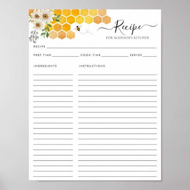 Poster Receita de Cozinha com Abelha Bumblebee em Favo de (Frente)