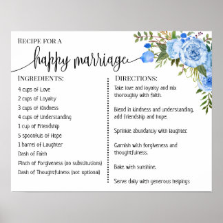 Poster Receita de um sinal de casamento feliz azul de pre