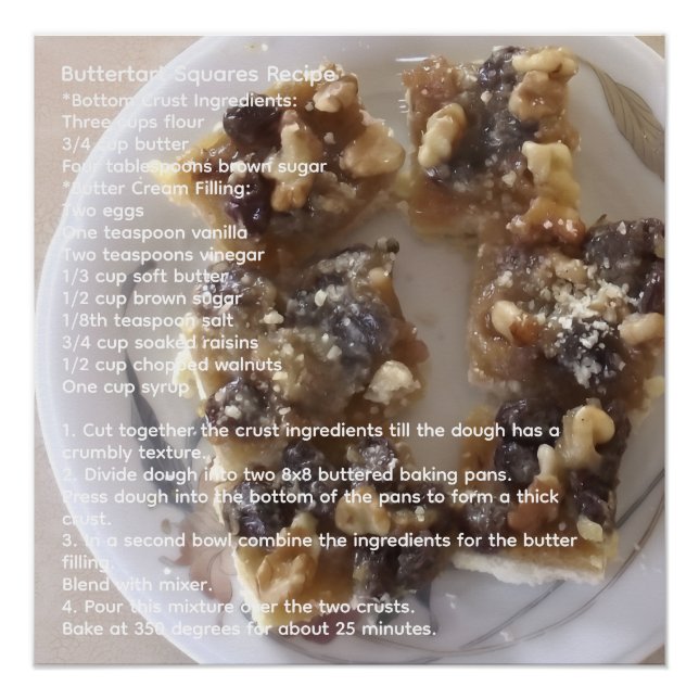 Póster Receita dos quadrados Buttertart (Frente)