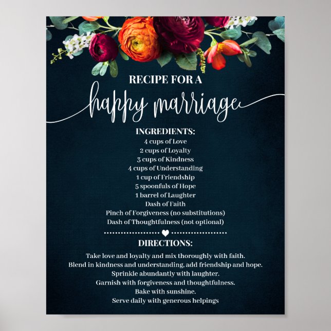 Poster Receita para Casamento feliz Marinho de vinho pres (Frente)