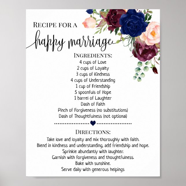 Poster Receita para casamento feliz presente de chá de no (Frente)