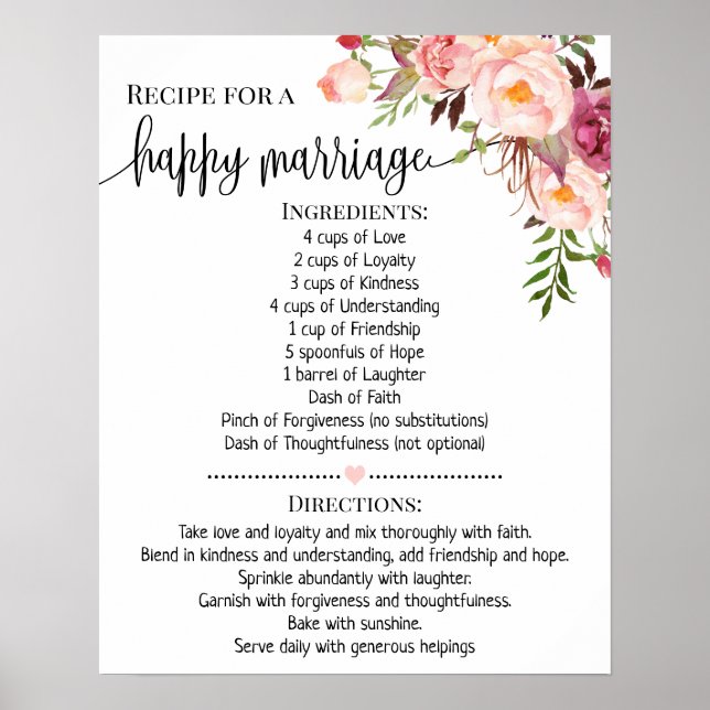 Poster Receita para presente de chá de panela de casament (Frente)