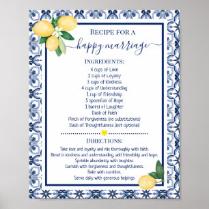 Poster Receita para uma Feliz Casamento Presente de Chuve