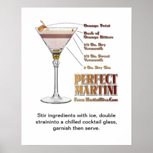 Poster Receita Perfeita Martini Cocktail Art 16" x 20"