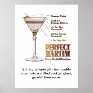 Poster Receita Perfeita Martini Cocktail Art "18 x 24"