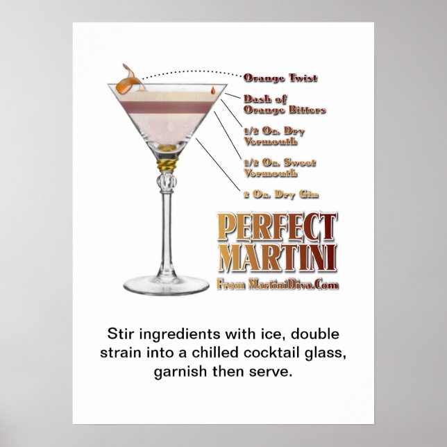 Poster Receita Perfeita Martini Cocktail Art "18 x 24" (Frente)