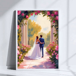 Poster Recém-casados Noiva e Noivo Pintura de Casamento