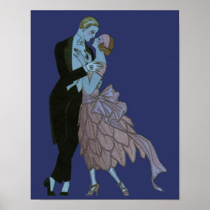 Póster Recém-casados Vintage Art Déco, Dança de Casamento
