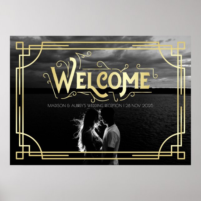 Poster Recepção de casamento Art Deco Bem-vindo Adicionar (Frente)