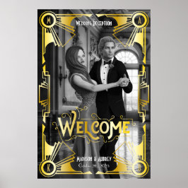 Poster Recepção de casamento Art Deco Bem-vindo Dourado e
