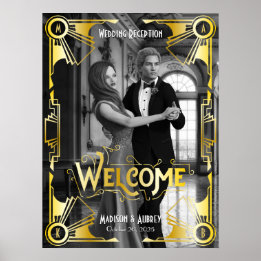Poster Recepção de Casamento Art Deco Bem-vindo Foto Dour