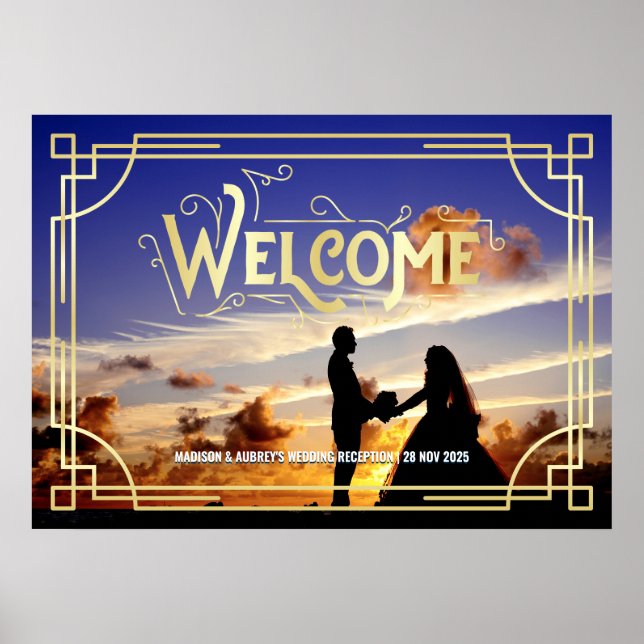 Poster Recepção de Casamento Art Deco Boas-vindas Adicion (Frente)