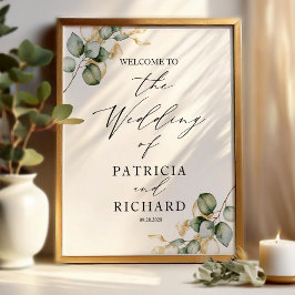 Poster Recepção de Casamento com Verde e Dourado Elegante