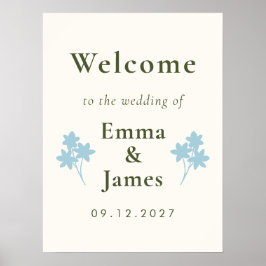 Poster Recepção de Casamento Floral Elegante com Flor Sil