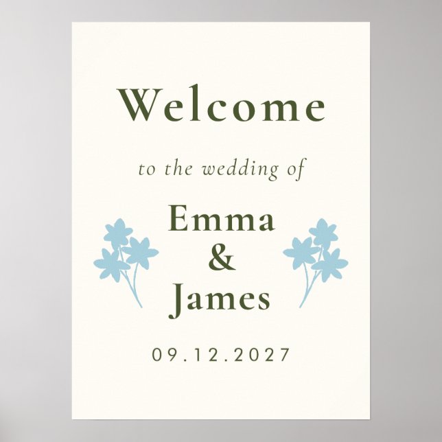 Poster Recepção de Casamento Floral Elegante com Flor Sil (Frente)