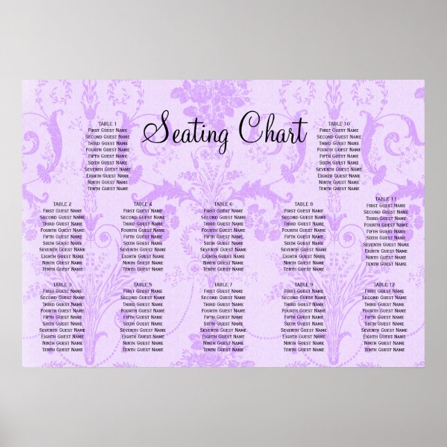 Poster Recepção de Casamento tema damasco Roxo Elegante (Frente)