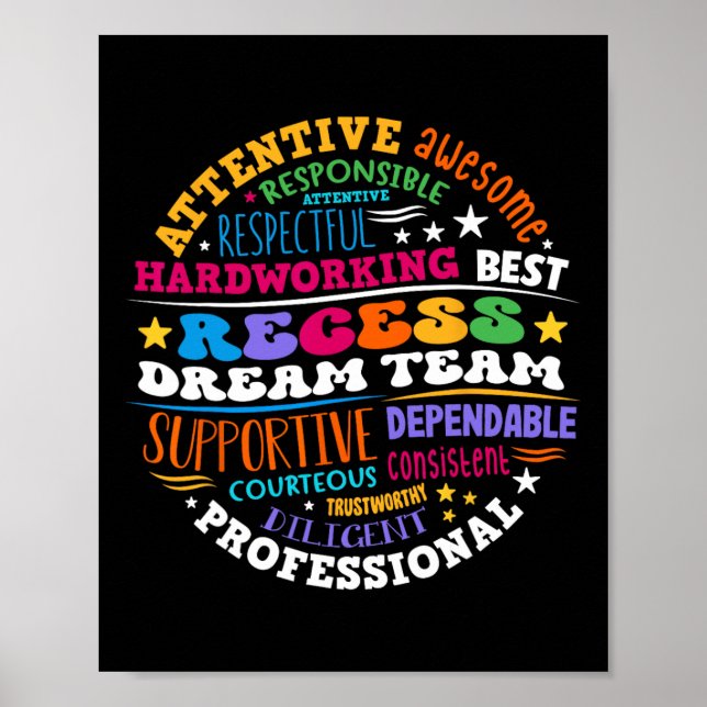 Poster Recess Dream Team Teachers Students Monitor Back T (Frente)