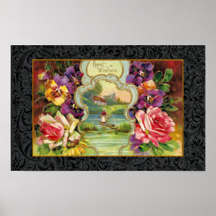 POSTER RECICLADO FINE ART 1915 SENTIMENTO "MELHORES DESEJ
