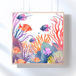 Poster Recife de Coral | Peixes Coloridos de Aquarela Oce