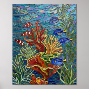 Poster Recife de Coral Vibrante e Mosaico de Peixes Tropi