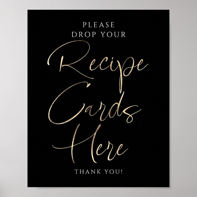 Poster Recipe Cards Black and Gold Bridal Shower Sign (Frente)
