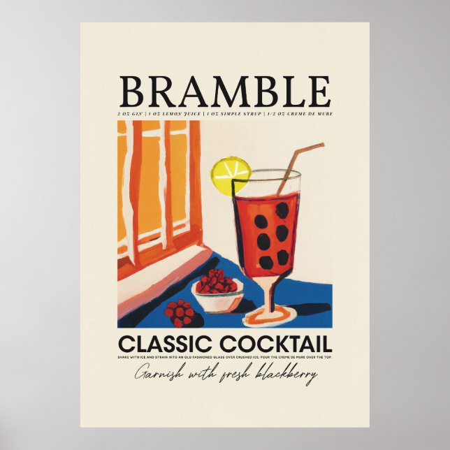 Poster Recipiente Clássico do Cocktail de Bramble - Retro (Frente)