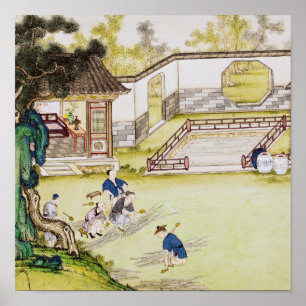 Póster Recolhendo o bambu para fazer o papel