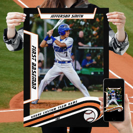 Poster Recordações de Beisebol em Laranja Preto Personali