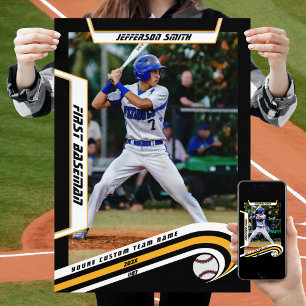 Poster Recordações de Beisebol em Preto Amarelo Vibrante 