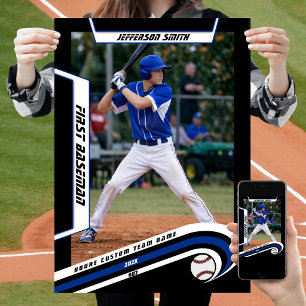 Poster Recordações de Beisebol em Preto Azul Vibrante Per