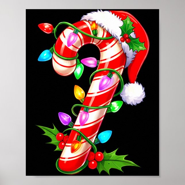 Poster Red &amp; White Candy Cane Crew Christmas Santa Ha (Frente)