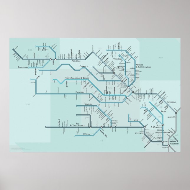 Póster Red and Arkansas Rivers 30" x 20" (Frente)