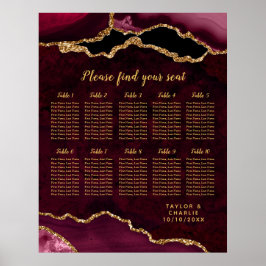 Poster Red and Gold Agate Wedding Seating Chart