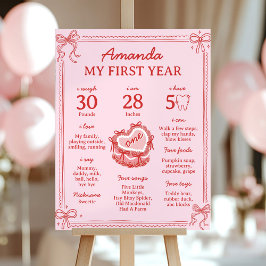 Poster Red and Pink Bow Cake 1st Birthday Milestone Sign