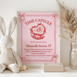 Poster Red and Pink Bow Cake Birthday Time Capsule Sign