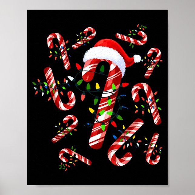 Poster Red And White Candy Cane Santa Christmas  (Frente)