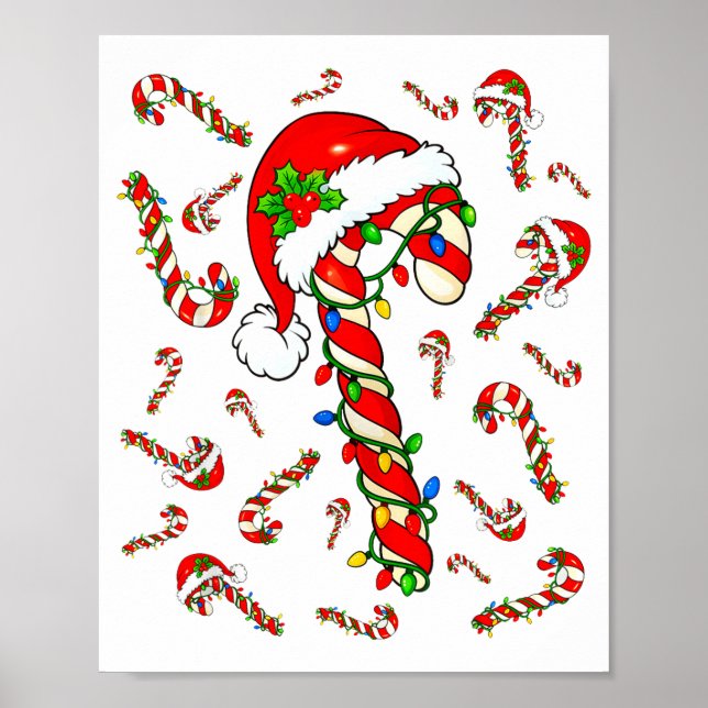 Poster Red And White Candy Cane Santa Christmas Xmas Ligh (Frente)