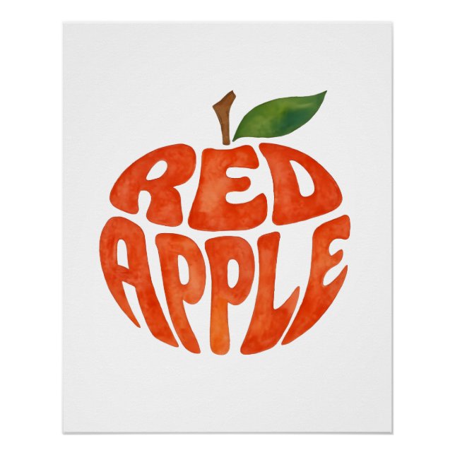 Póster Red Apple Typography Art, Apple (Frente)
